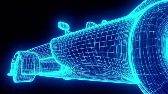 Neon-blue wireframe racing car