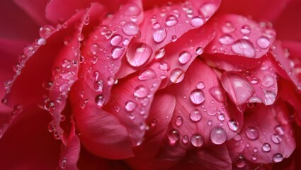 Fototapeta premium Pink Petals with Sparkling Water Droplets, Freshness