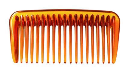 Bright orange plastic comb with subtle highlights, isolated on tranparent background 