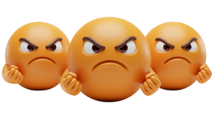Angry Orange Emoji Group with Clenched Fists on Transparent Background