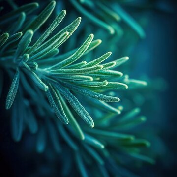 closeup of fresh rosemary sprigs with needlelike texture, deep green color, macro herb photography