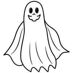 Friendly Cartoon Ghost Illustration; Halloween Design Element; Simple Line Art; Festive, Playful Mood