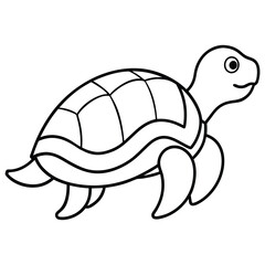 Adorable Cartoon Sea Turtle Line Art; Childlike, Playful Design; Perfect for Kids' Products