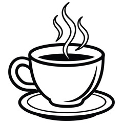 Steaming Coffee Cup: Bold Line Art, Warm Beverage Graphic, Simple Design