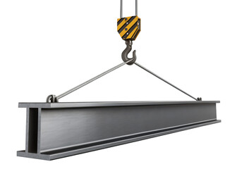crane hook with construction metal beam on a transparent background