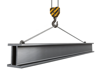 crane hook with construction metal beam on a transparent background