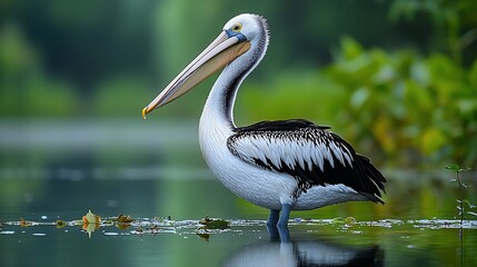 Pelican wading in tranquil water