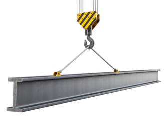 crane hook with construction metal beam on a transparent background