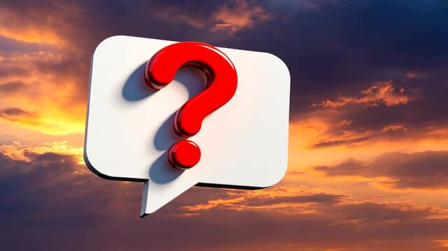 A vibrant sunset backdrop featuring a large question mark symbolizing inquiry and curiosity