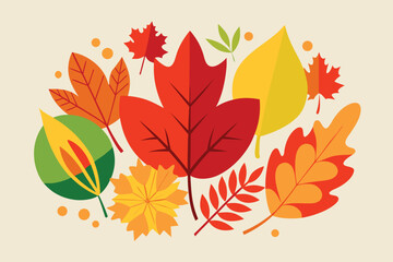 Fototapeta premium Vibrant Autumn Leaves Collection Flat Design Illustration