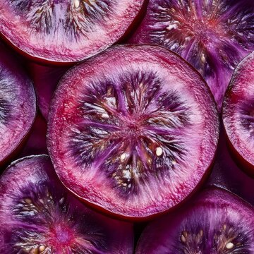 closeup of kokum slices with wrinkled purple texture macro tropical fruit photography sharp composition