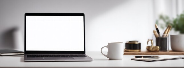 Modern Minimalist Workspace with Laptop and Coffee Mug