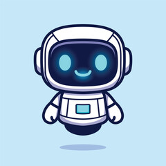 Adorable cartoon robot with a glowing face and a friendly smile. Futuristic AI-inspired design in blue tones, perfect for children’s content, tech mascots, or educational materials.