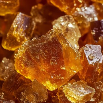 closeup of asafoetida resin chunks amber color and grainy texture macro spice photography ting