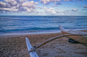 Outrigger Canoe on the Shore in Hawaii.