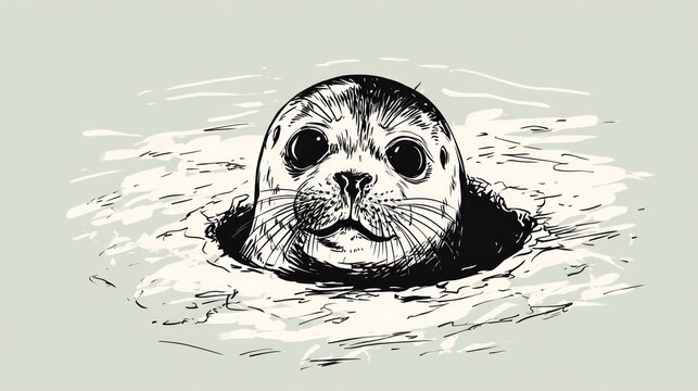 Cute seal peeking out of water