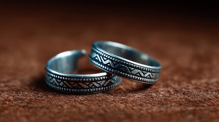 Handmade Pakistani toe rings silver engraved ethnic patterns cultural bridal accessory macro close up clean product photo