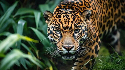 Obraz premium Close-up of a jaguar in a jungle setting.