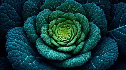 Fototapeta premium Celestial Spiral of Kale Transforming into Stardust – Abstract Green Food Fantasy on Sage Backdrop