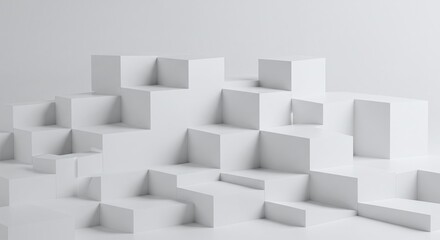 White Geometric Blocks on White Background Modern Minimalist Abstract Art