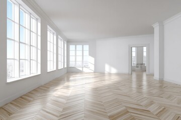 Fototapeta premium Bright Empty Modern Apartment with Hardwood Floors and Large Windows