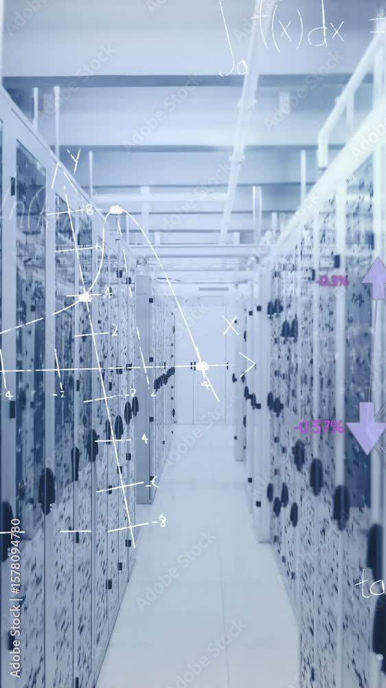 Poster animation of mathematical equations and data processing over computer servers