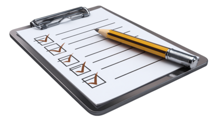 Checklist illustration with one checked item, planning concept, isolated on tranparent background 