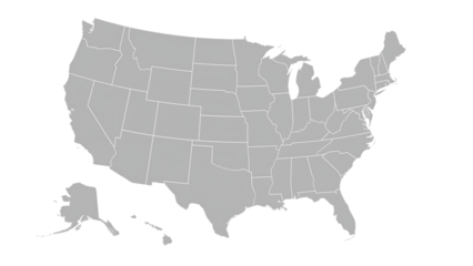 A simple, gray outline map depicting the United States of America, showing each state.