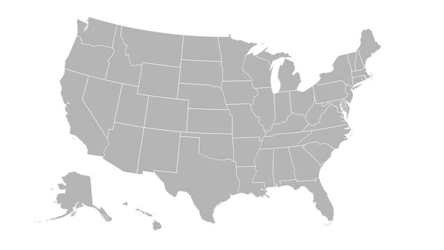 A simple, gray outline map depicting the United States of America, showing each state.