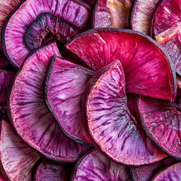 closeup of kokum slices with wrinkled purple texture macro tropical fruit photography sharp composition