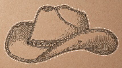 Vintage cowboy hat drawing on kraft paper