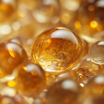 closeup of mastic resin drops with golden translucent appearance macro photography ting