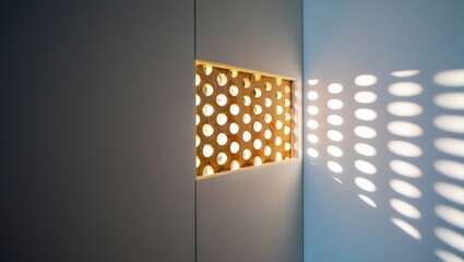 Naklejka premium Sunlight pattern on wall through perforated screen
