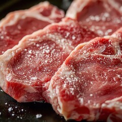 Obraz premium closeup of veal cutlets with pale pink texture, macro delicate meat photography