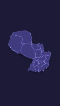 3D Animated Political Map with Paraguay Outline Highlighted.