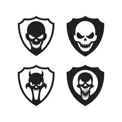 Obraz premium Skull Shield Silhouette Vector on White Background