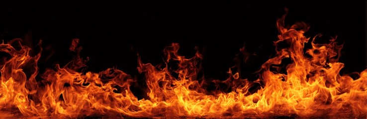 Fiery Orange And Yellow Flames Against Black Background