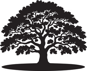 Vector silhouette of a tree with roots and branches, illustrating nature's growth through all seasons