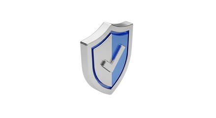 Metallic shield with checkmark symbol representing security and protection concept