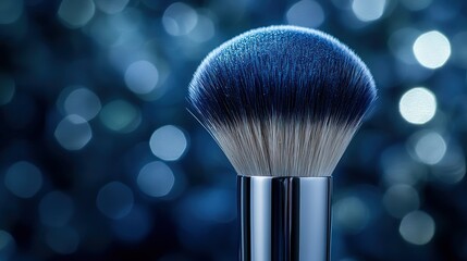 Close-up of a blue makeup brush