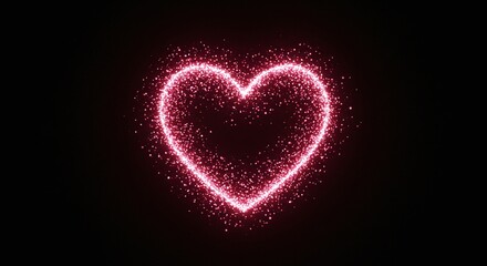 Pink Heart Shape Made of Sparkling Light on Black Background for Romantic and Love Themes