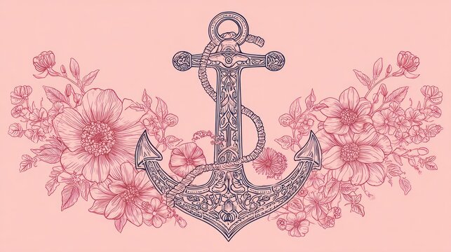 Elegant anchor amidst delicate floral design