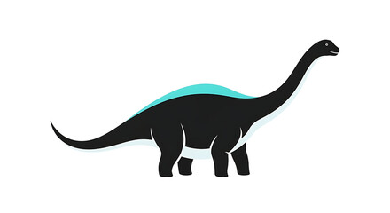 Stylized illustration of a sauropod dinosaur with long neck and turquoise detail