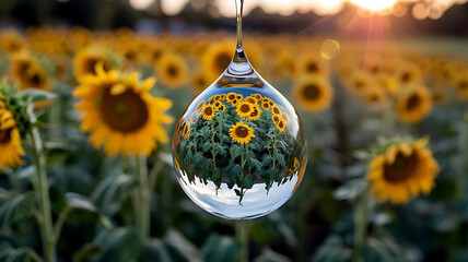 Obraz premium Sunflowers Through a Crystal Drop