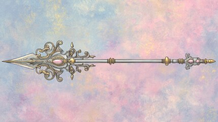 Ornate spear on a pastel background