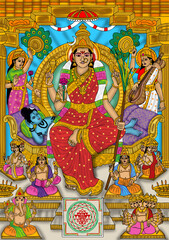 hand drawn digital art of goddess tripurasundari