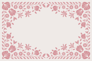 Delicate dusty rose floral frame design with blooming flowers and leaves for elegant invitations and creative projects.