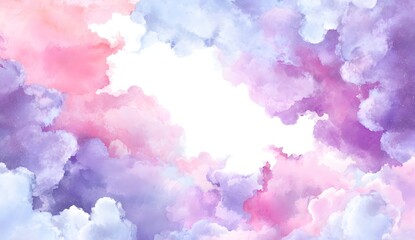 Fototapeta premium Watercolor pastel cloud background with pink, purple and blue tones