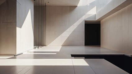 Obraz premium The serene and tranquil interior of a modern minimalist home with a sunken living room