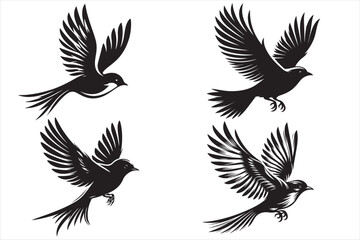 Flying Birds Silhouette Set – Vector Illustrations of Birds in Motion

